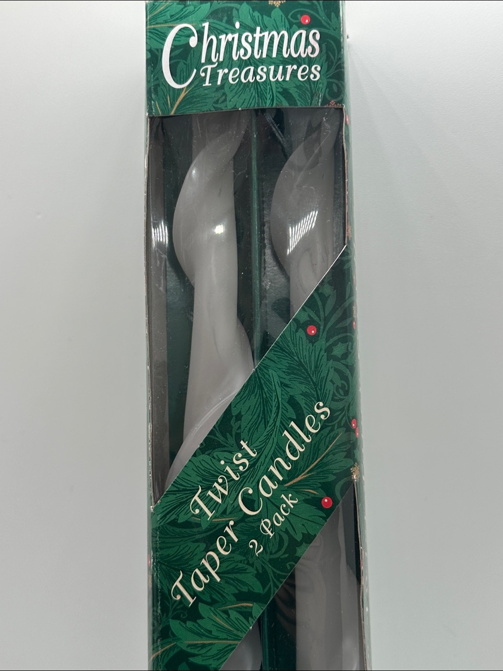 Vintage Christmas Treasures Twist Taper 12” Candles pack of 2
Made in Hong Kong